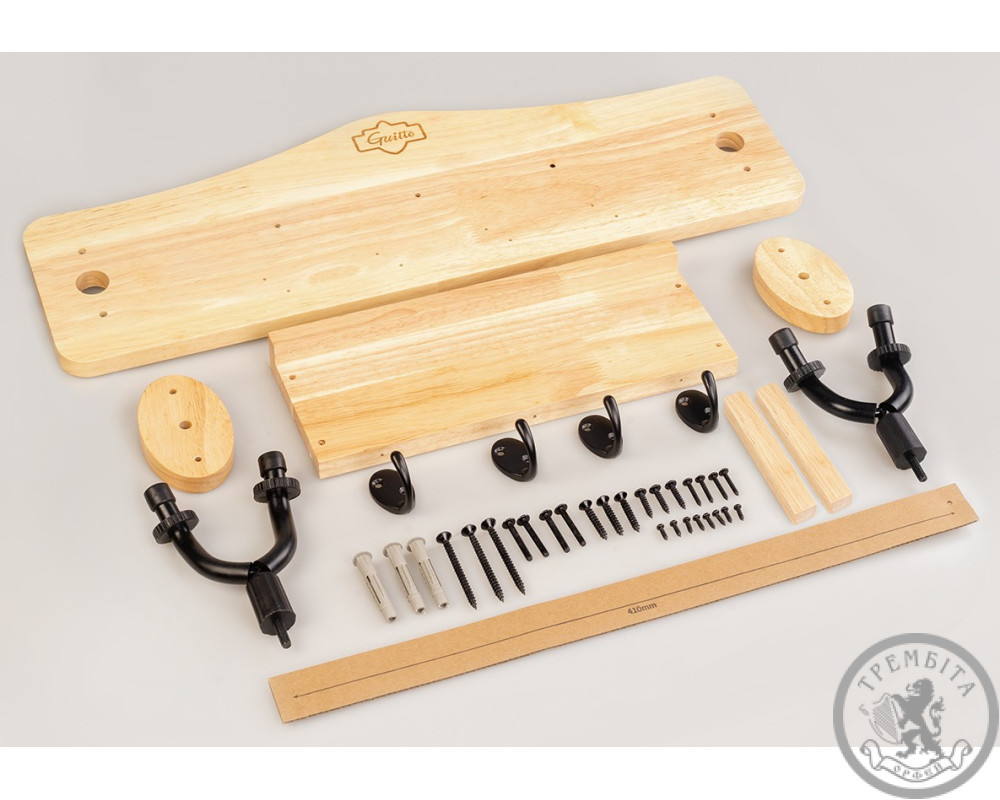 Багатофункціональне гітарне кріплення на стіну Guitto GGS-10 (для 2-х гітар, з полицею та вішаками)