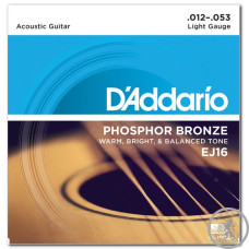 Струны для Акустической гитары D’ADDARIO EJ16 PHOSPHOR BRONZE REGULAR LIGHT (12-53) Струны для Акустической гитары D’ADDARIO EJ16 PHOSPHOR BRONZE REGULAR LIGHT (12-53)
