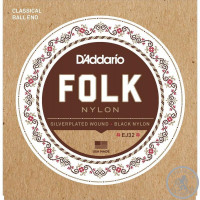 Струны для Классической гитары D'ADDARIO EJ32 FOLK NYLON Ball End Silver Wound / Black Treble