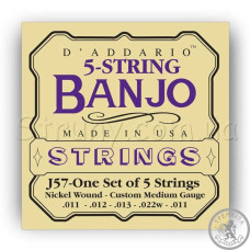 Струны для Банджо (custom medium) D`Addario J57 nickel 5 STRING 11-22 Струны для Банджо (custom medium) D`Addario J57 nickel 5 STRING 11-22