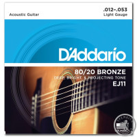 Струны для Акустической гитары D'ADDARIO EJ11 80/20 BRONZE REGULAR LIGHT (12-53)