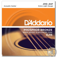 Струны для Акустической гитары D’ADDARIO EJ15 PHOSPHOR BRONZE EXTRA LIGHT (10-47)