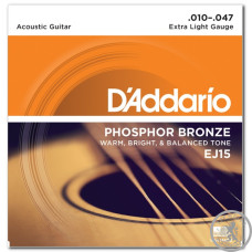 Струни для Акустичної гітари D'ADDARIO EJ15 PHOSPHOR BRONZE EXTRA LIGHT (10-47)
